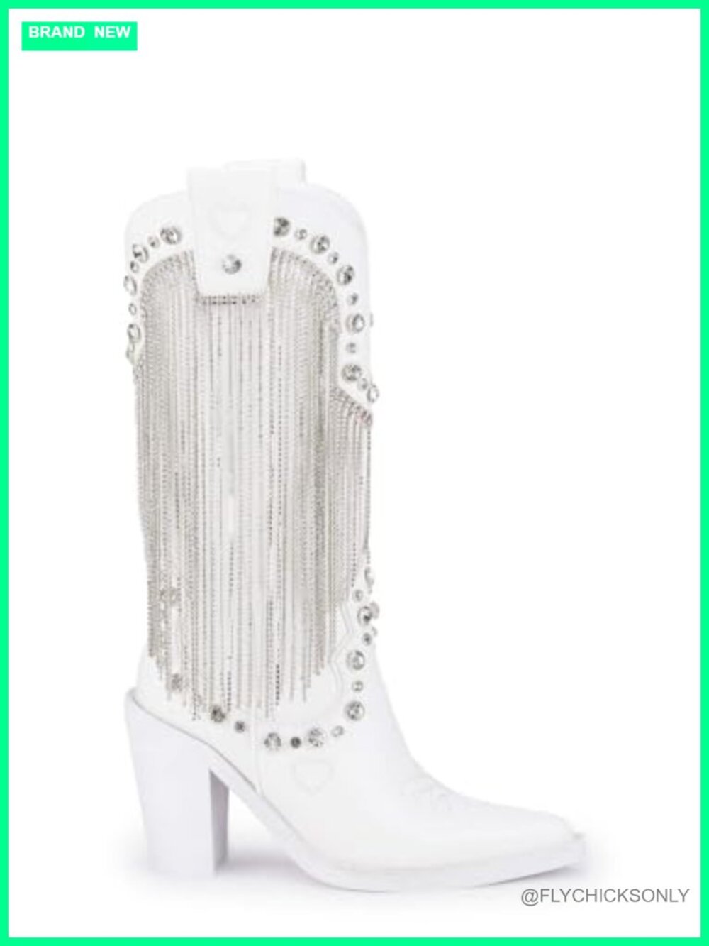 Vegan Leather Cowboy Boots With Rhinestone Fringe and Jewel Studs